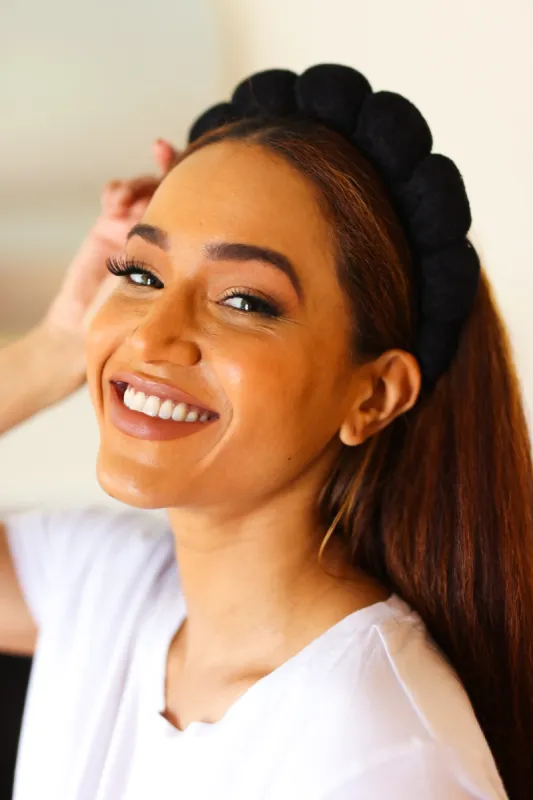 Black Terry Cloth Skincare Headband sold by Charming Charlie