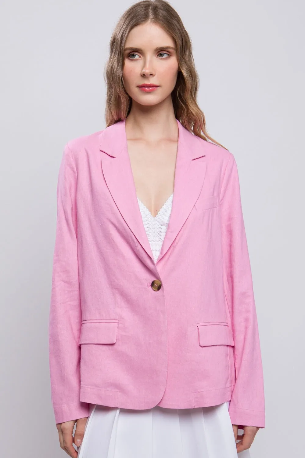 Love Tree One-Button Long Sleeve Linen Blazer sold by Charming Charlie product image thumbnail 3