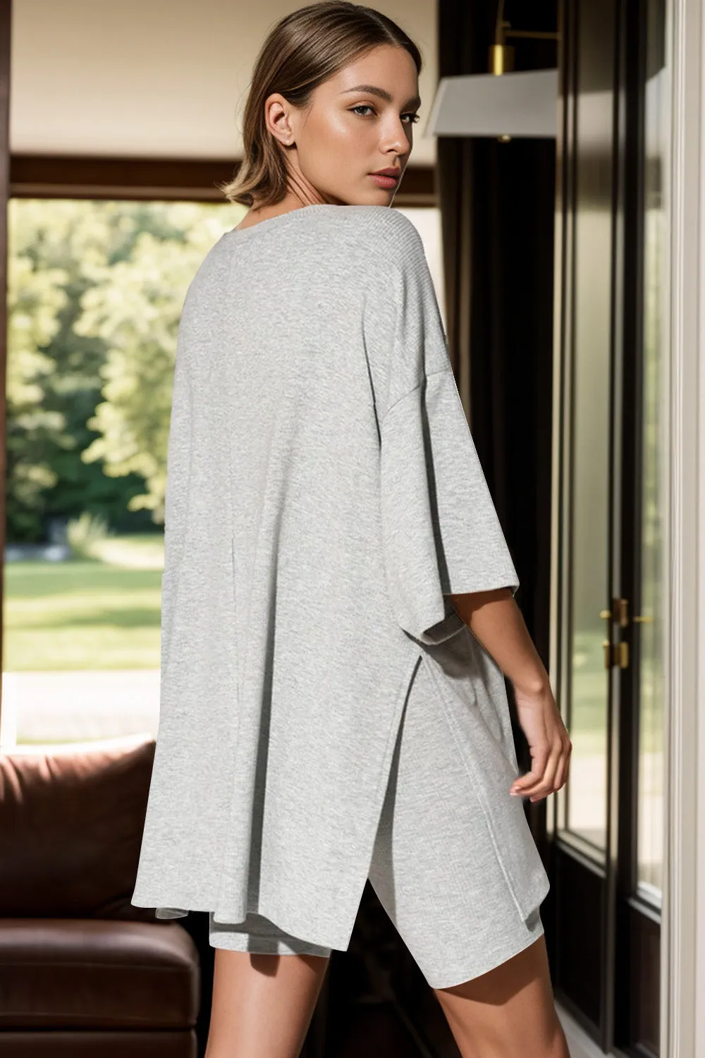 Slit Round Neck Top and Shorts Set sold by Charming Charlie product image thumbnail 2