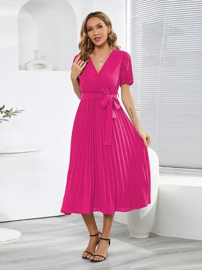 Pleated Surplice Tie Waist Midi Dress sold by Charming Charlie product image thumbnail 3