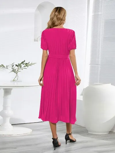 Pleated Surplice Tie Waist Midi Dress sold by Charming Charlie product image thumbnail 4