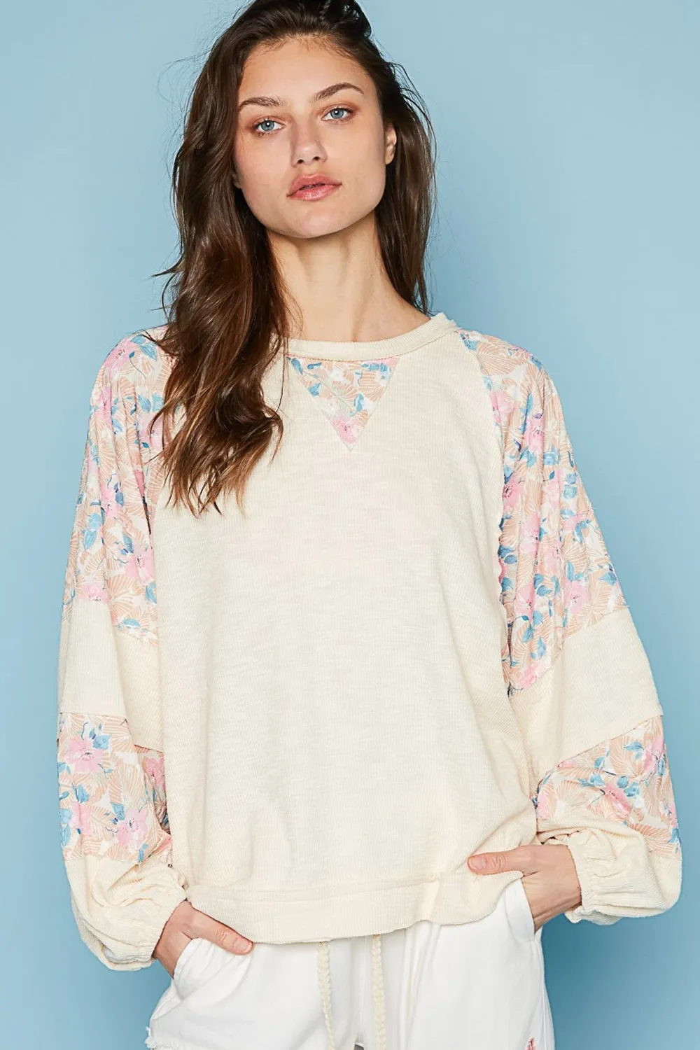 POL Round Neck Balloon Floral Long Sleeve Top sold by Charming Charlie