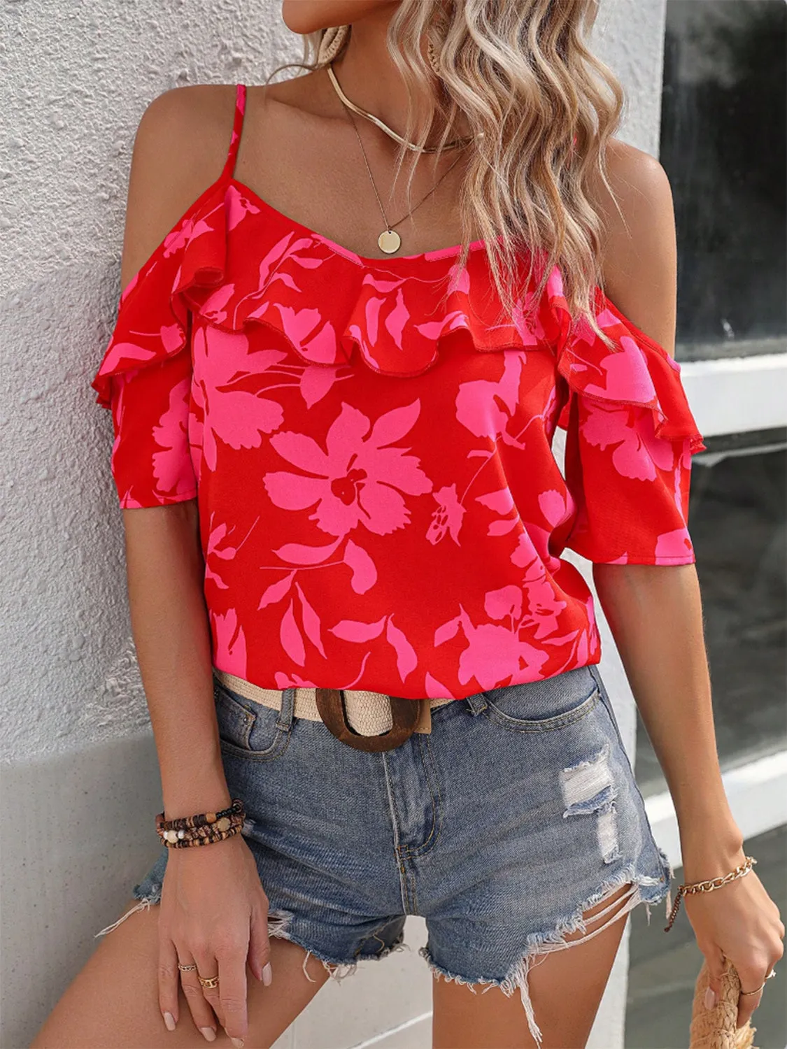 Ruffled Printed Short Sleeve Blouse sold by Charming Charlie product image thumbnail 3