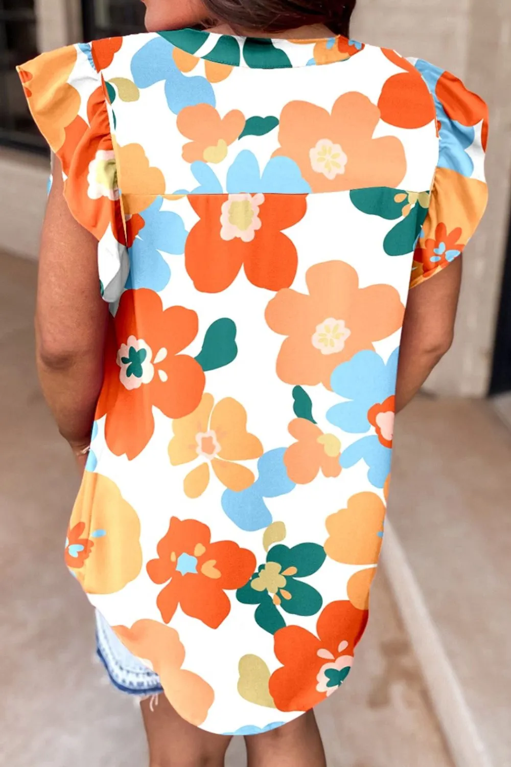 Ruffled Printed Notched Cap Sleeve Blouse sold by Charming Charlie product image thumbnail 2