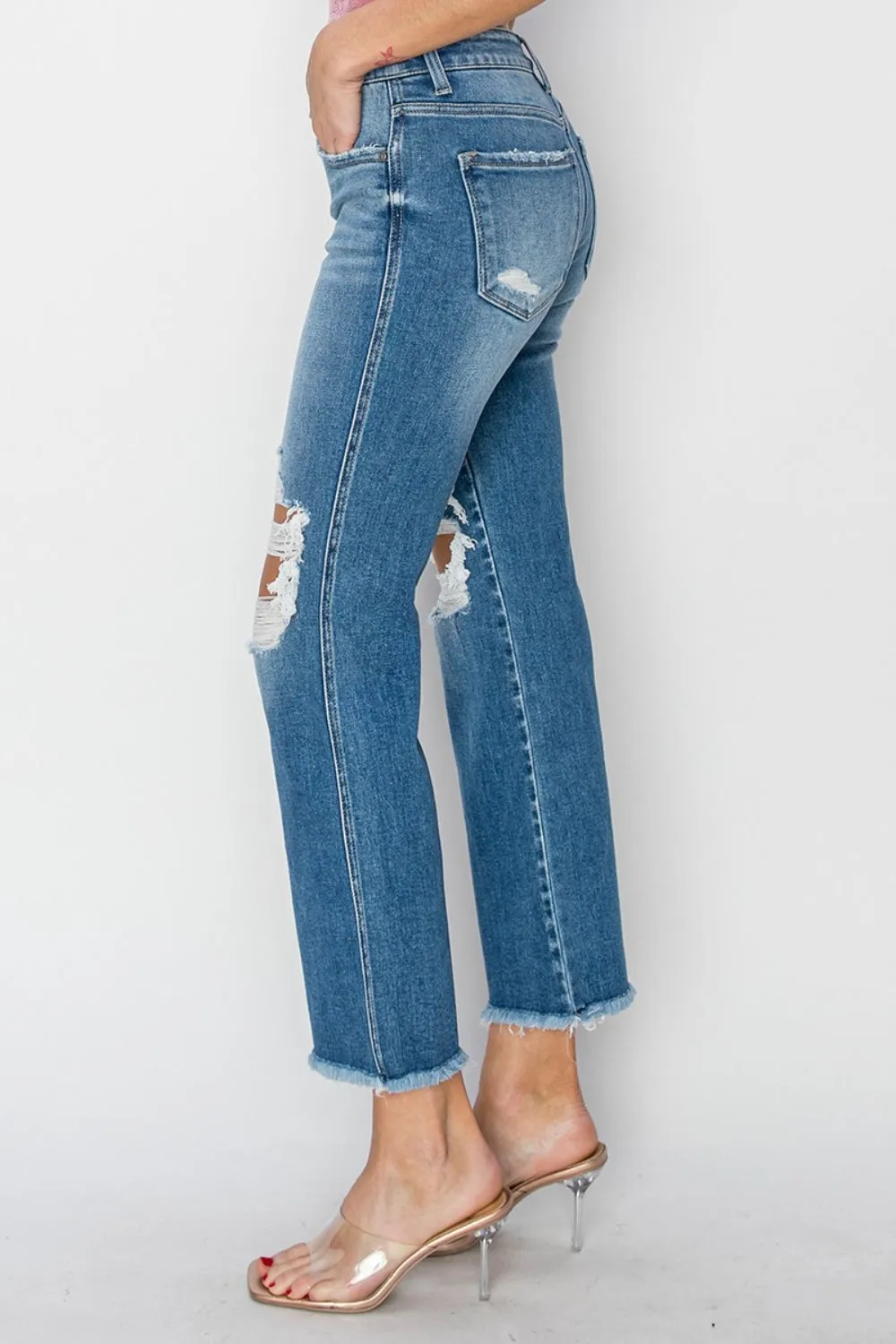 RISEN Mid Rise Distressed Cropped Flare Jeans sold by Charming Charlie product image thumbnail 5