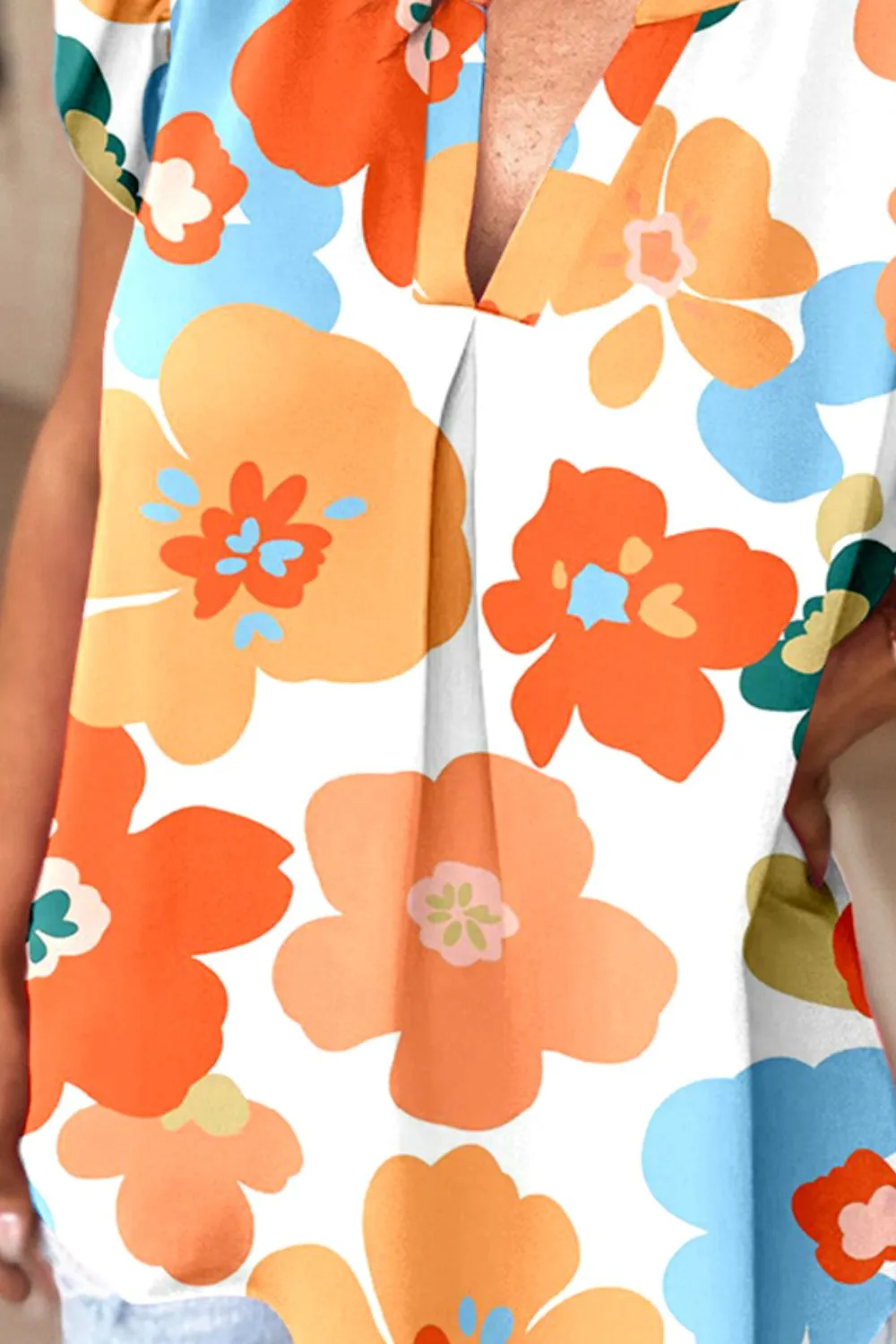 Ruffled Printed Notched Cap Sleeve Blouse sold by Charming Charlie product image thumbnail 3