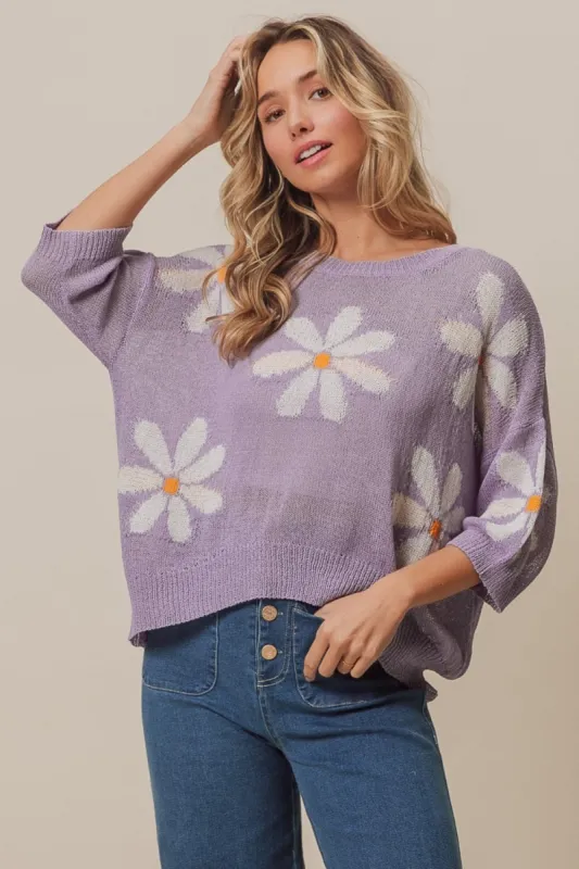 BiBi Floral Pattern Slit Sweater sold by Charming Charlie