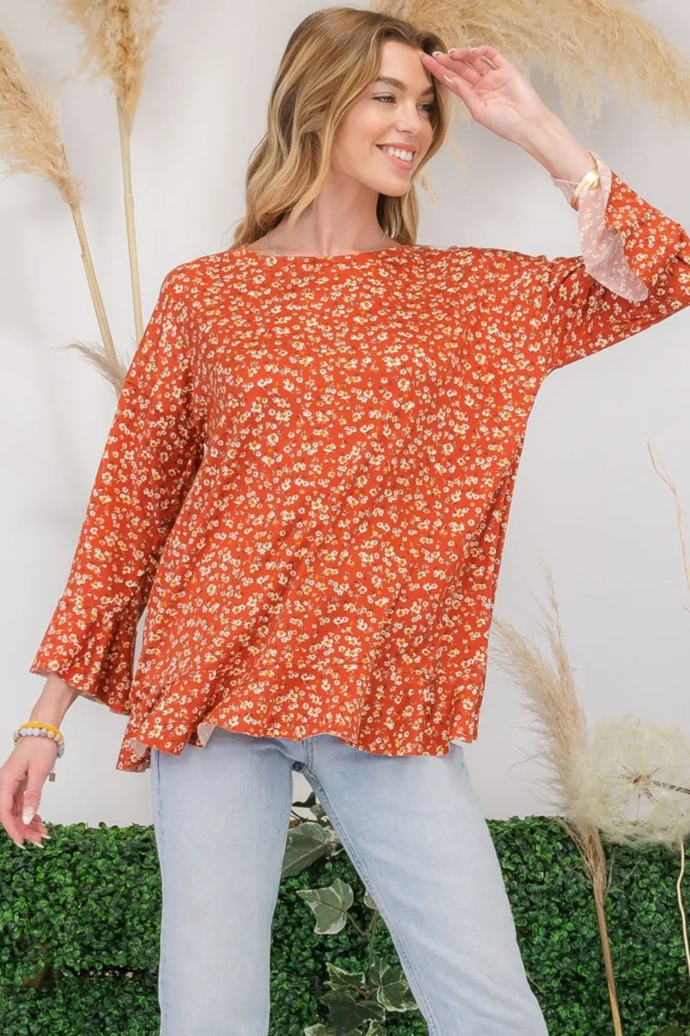 Celeste Full Size Floral Ruffle Detail Top sold by Charming Charlie product image thumbnail 5