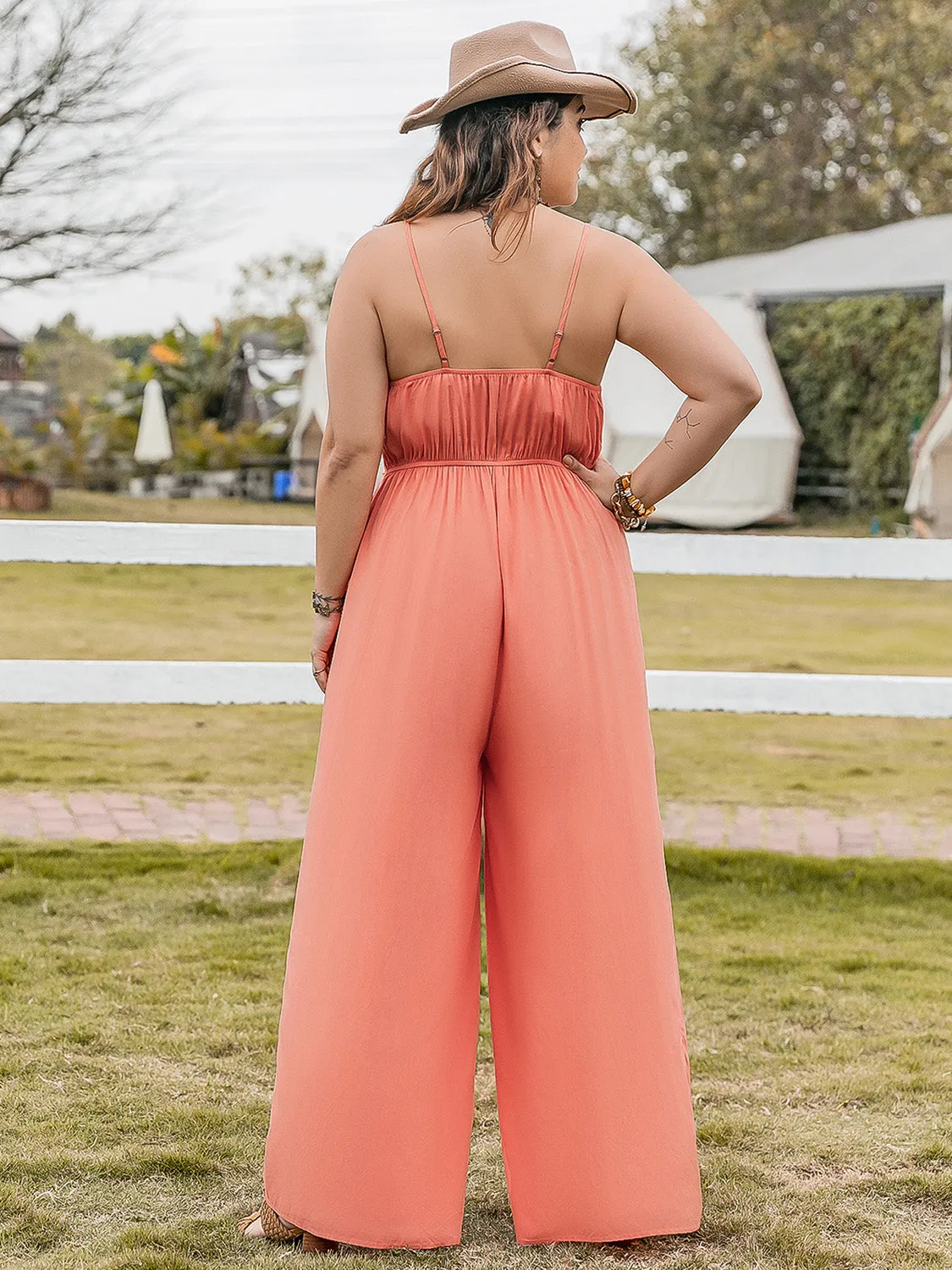 Plus Size Lace Detail Spaghetti Strap Wide Leg Jumpsuit sold by Charming Charlie product image thumbnail 2