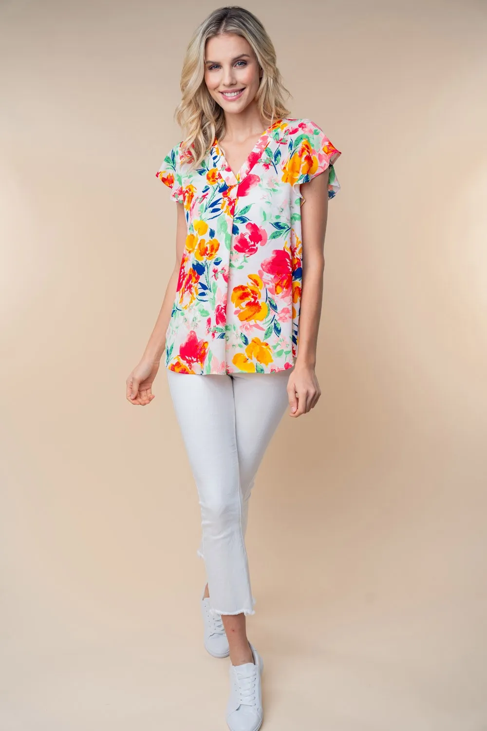 White Birch Full Size Short Sleeve Floral Woven Top sold by Charming Charlie product image thumbnail 4