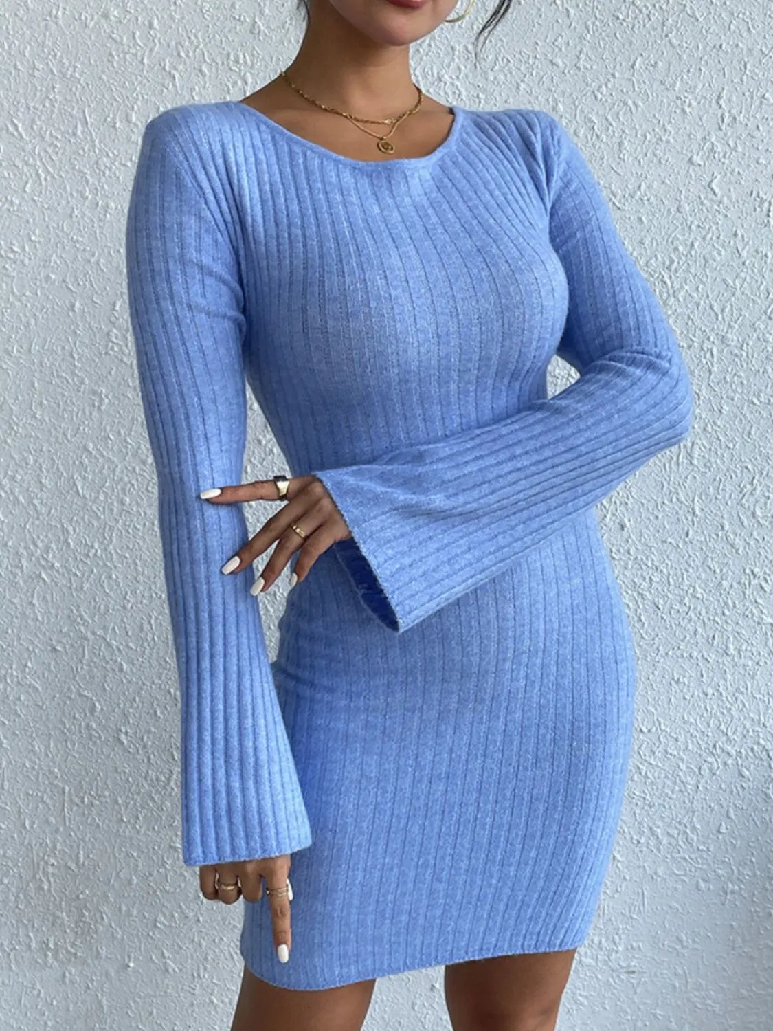 Backless Round Neck Long Sleeve Sweater Dress sold by Charming Charlie product image thumbnail 2