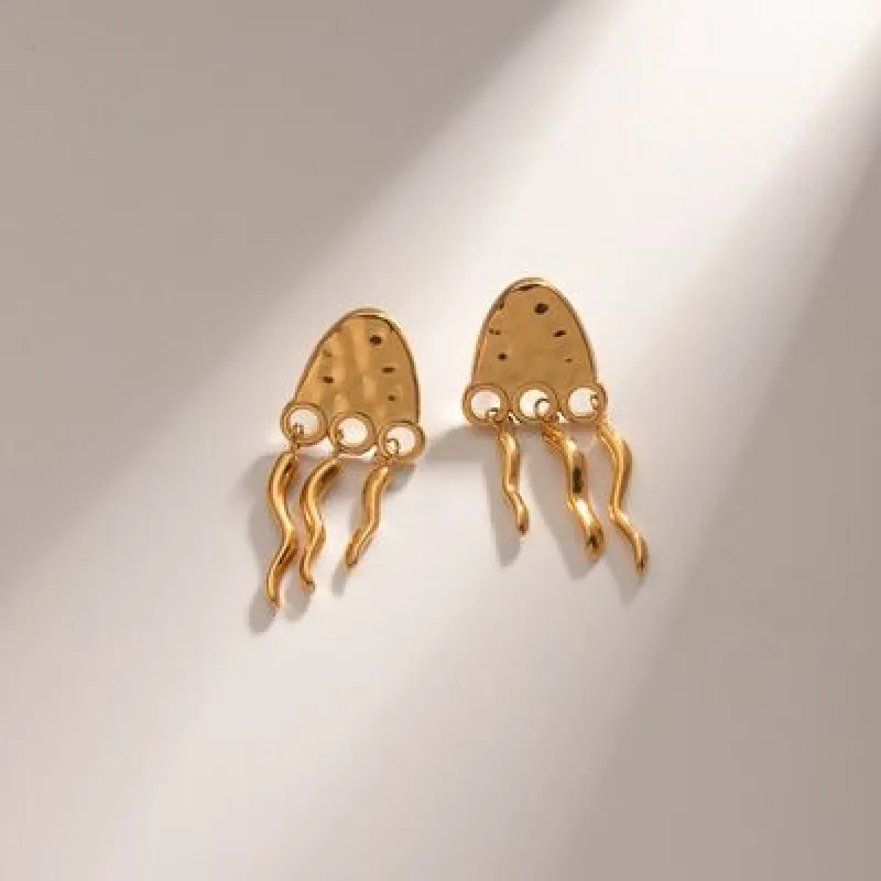 18K Gold-Plated Stainless Steel Jellyfish Earrings made by Charming Charlie