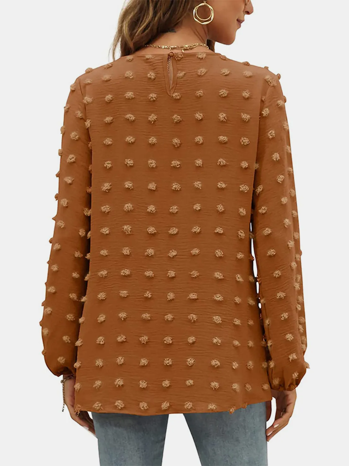 Swiss Dot Round Neck Long Sleeve Blouse sold by Charming Charlie product image thumbnail 2