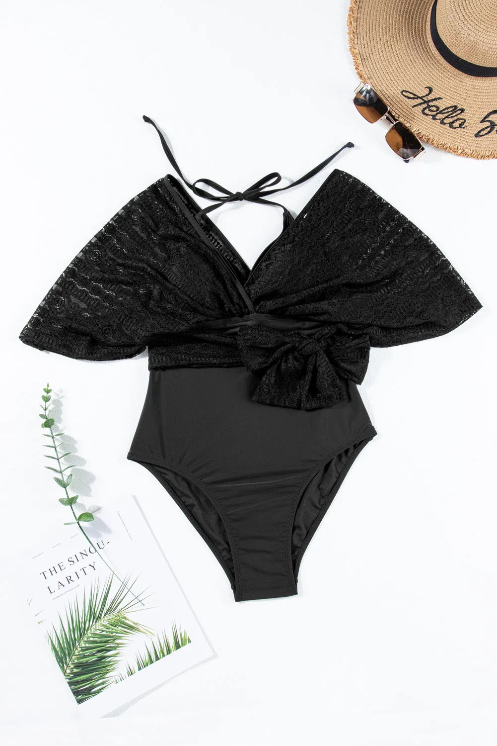 Tied Lace Detail V-Neck Half Sleeve One-Piece Swimwear sold by Charming Charlie product image thumbnail 2