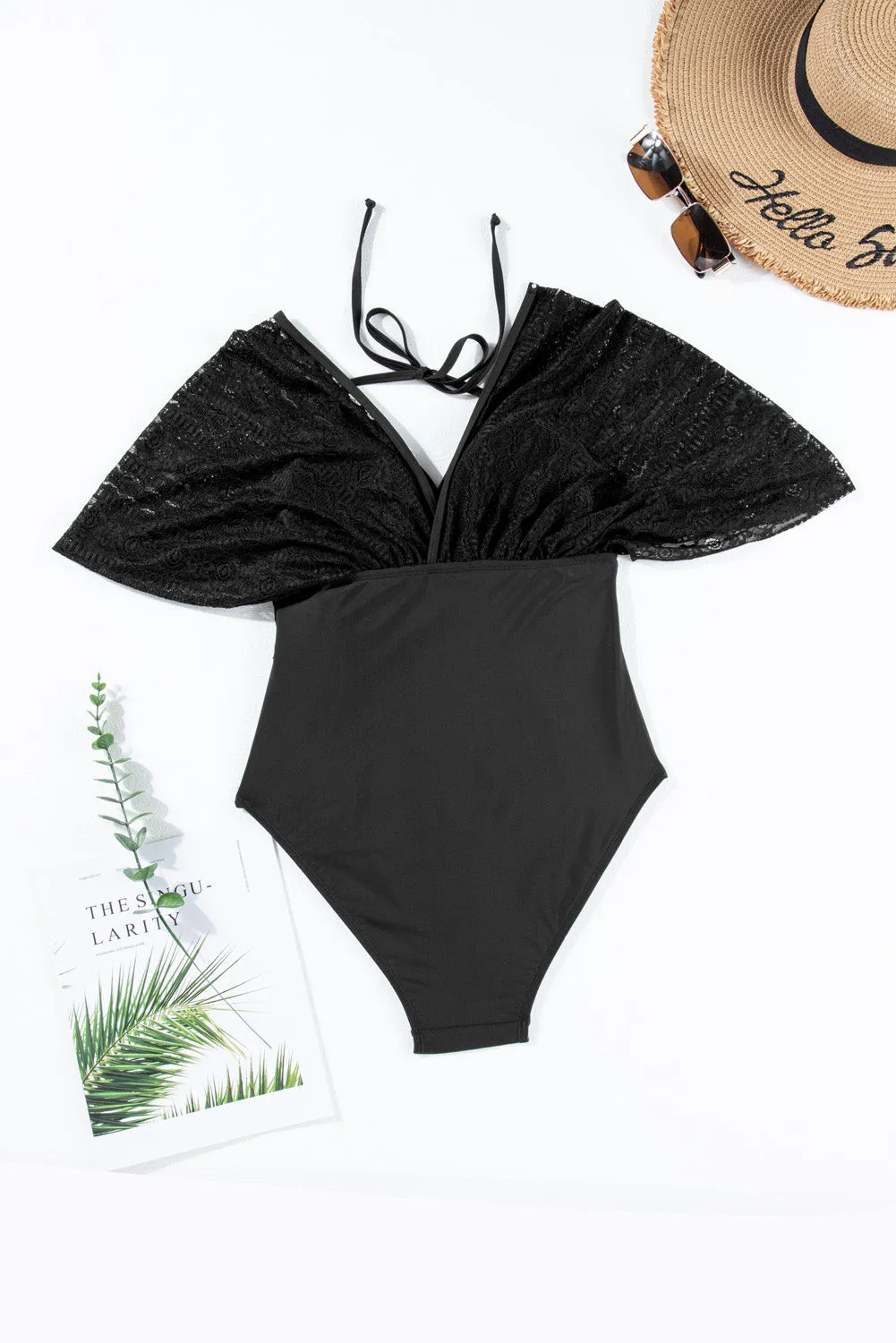 Tied Lace Detail V-Neck Half Sleeve One-Piece Swimwear sold by Charming Charlie product image thumbnail 3