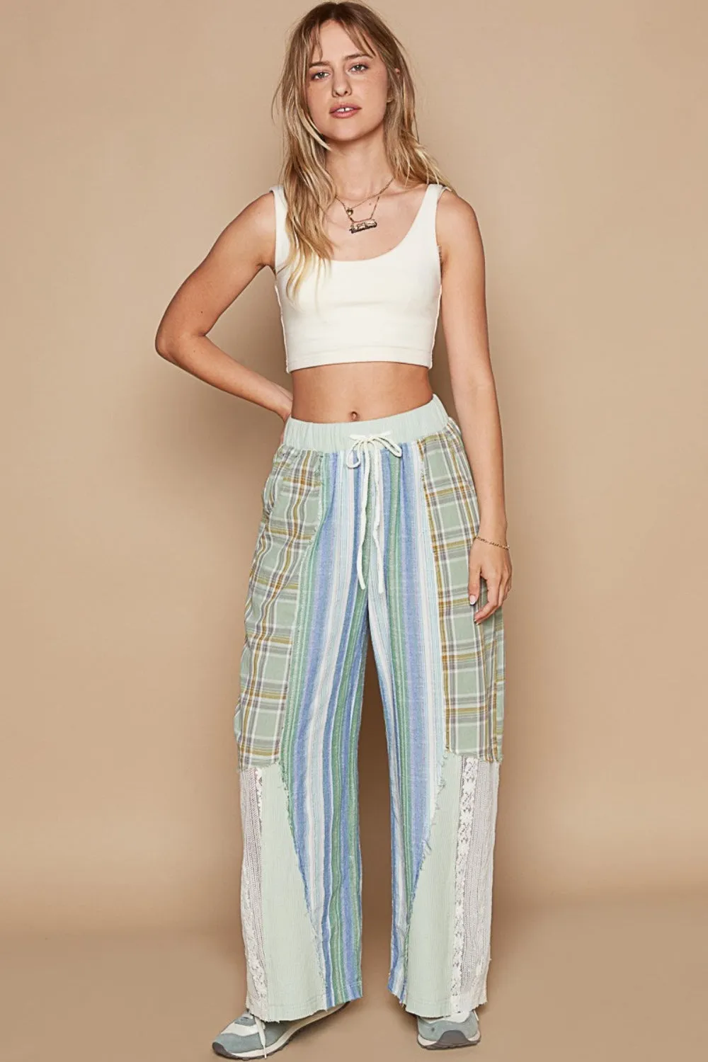 POL Drawstring Plaid Print Lace Straight Pants sold by Charming Charlie product image thumbnail 4