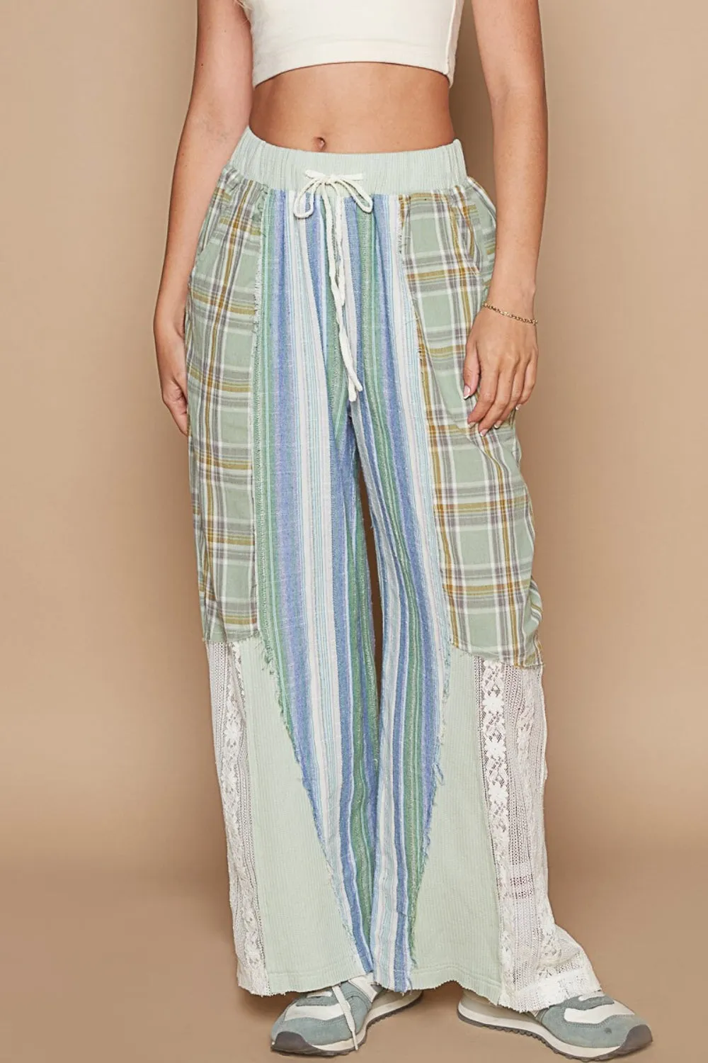 POL Drawstring Plaid Print Lace Straight Pants sold by Charming Charlie