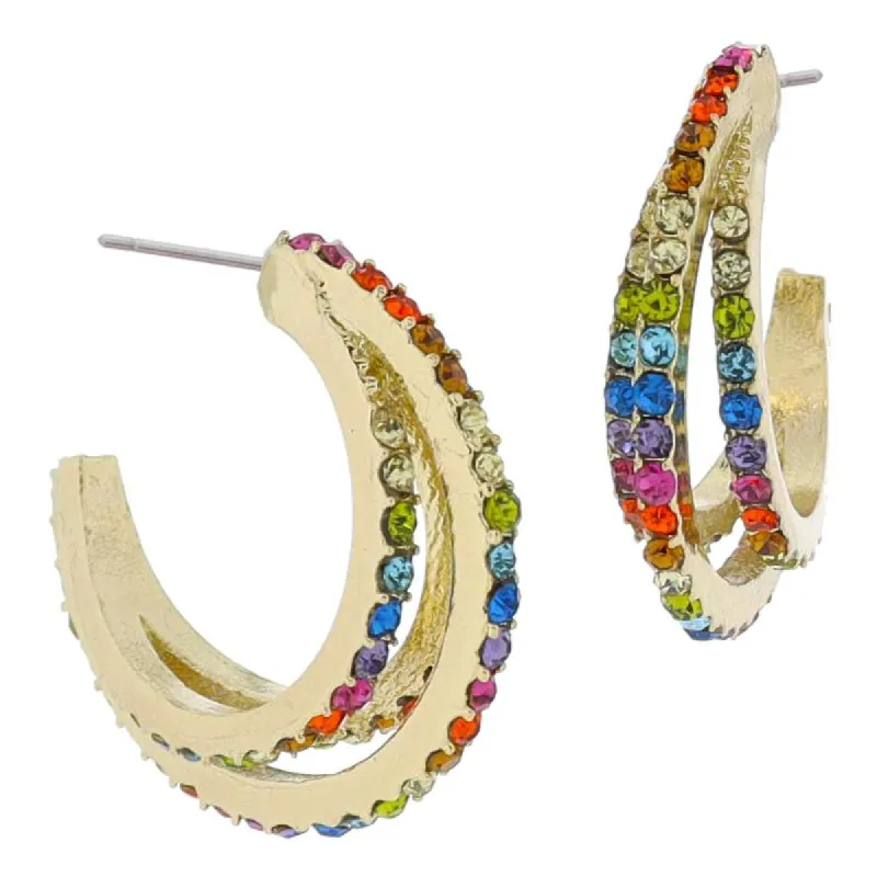 18K Gold Plated Multi Crystal Hoop Cluster Earrings, 1" Top to Bottom sold by Charming Charlie