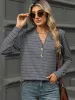 Striped Notched Long Sleeve T-Shirt sold by Charming Charlie