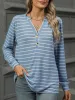 Striped Notched Long Sleeve T-Shirt sold by Charming Charlie