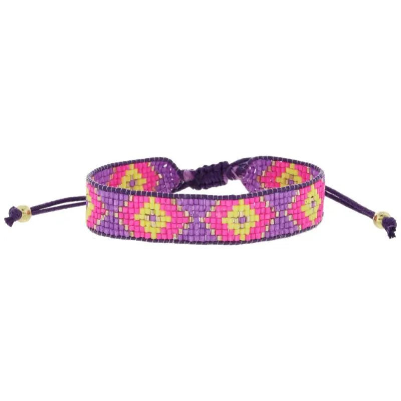 Purple, Hot Pink, Lime, Gold Woven Beaded Band Bracelet, .5" Wide sold by Charming Charlie