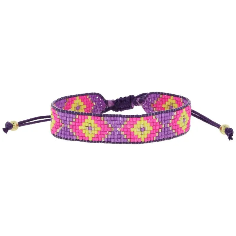 Purple, Hot Pink, Lime, Gold Woven Beaded Band Bracelet, .5" Wide sold by Charming Charlie