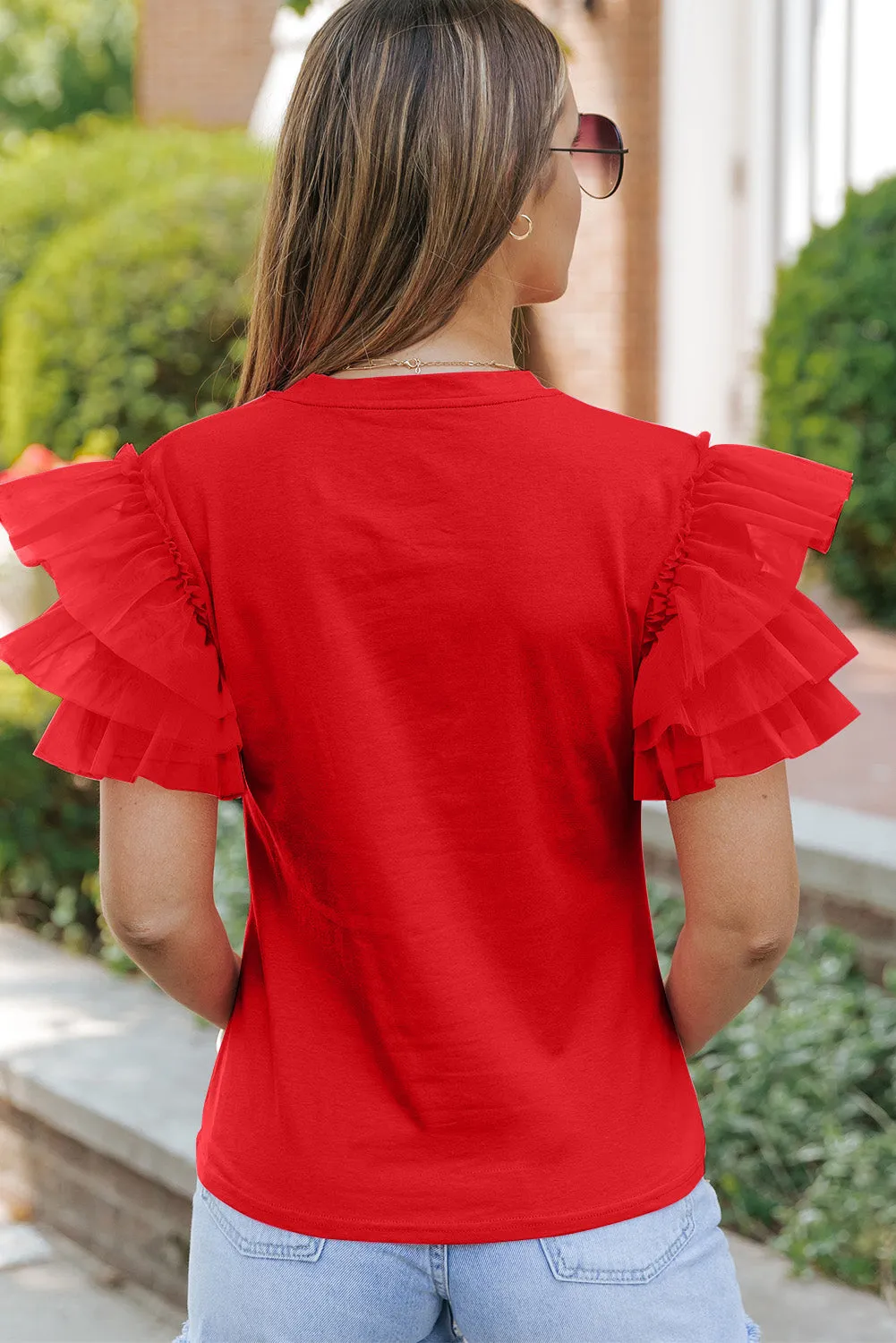 Ruffled Round Neck Short Sleeve Blouse sold by Charming Charlie product image thumbnail 3