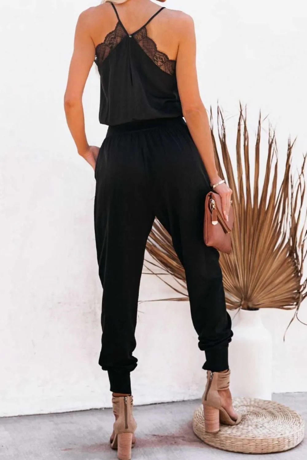 Lace Detail V-Neck Spaghetti Strap Jumpsuit sold by Charming Charlie product image thumbnail 2