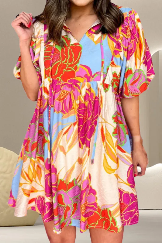 Printed Tie Neck Half Sleeve Mini Dress sold by Charming Charlie