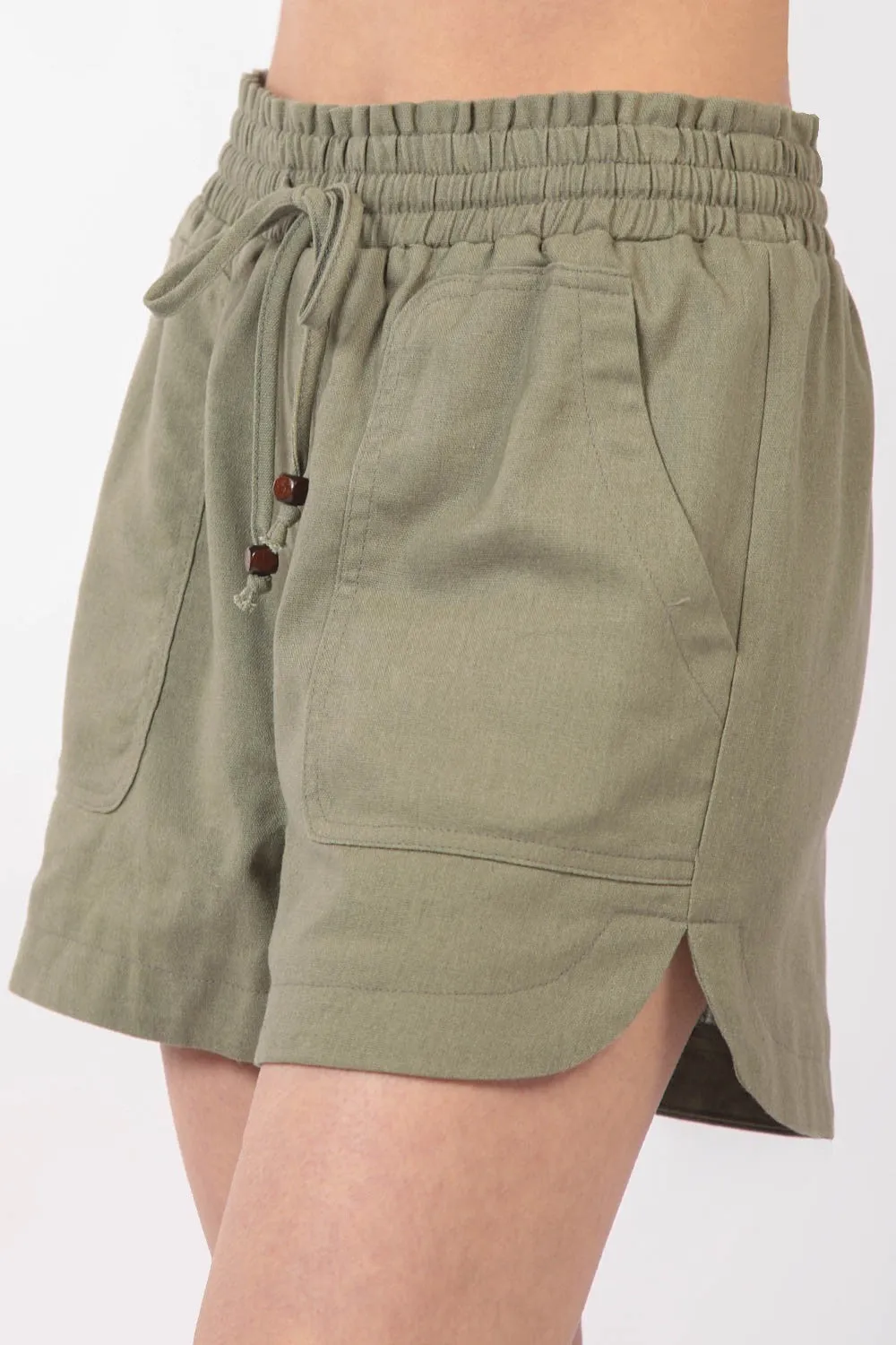 VERY J Drawstring Elastic Waist Linen Shorts sold by Charming Charlie product image thumbnail 3
