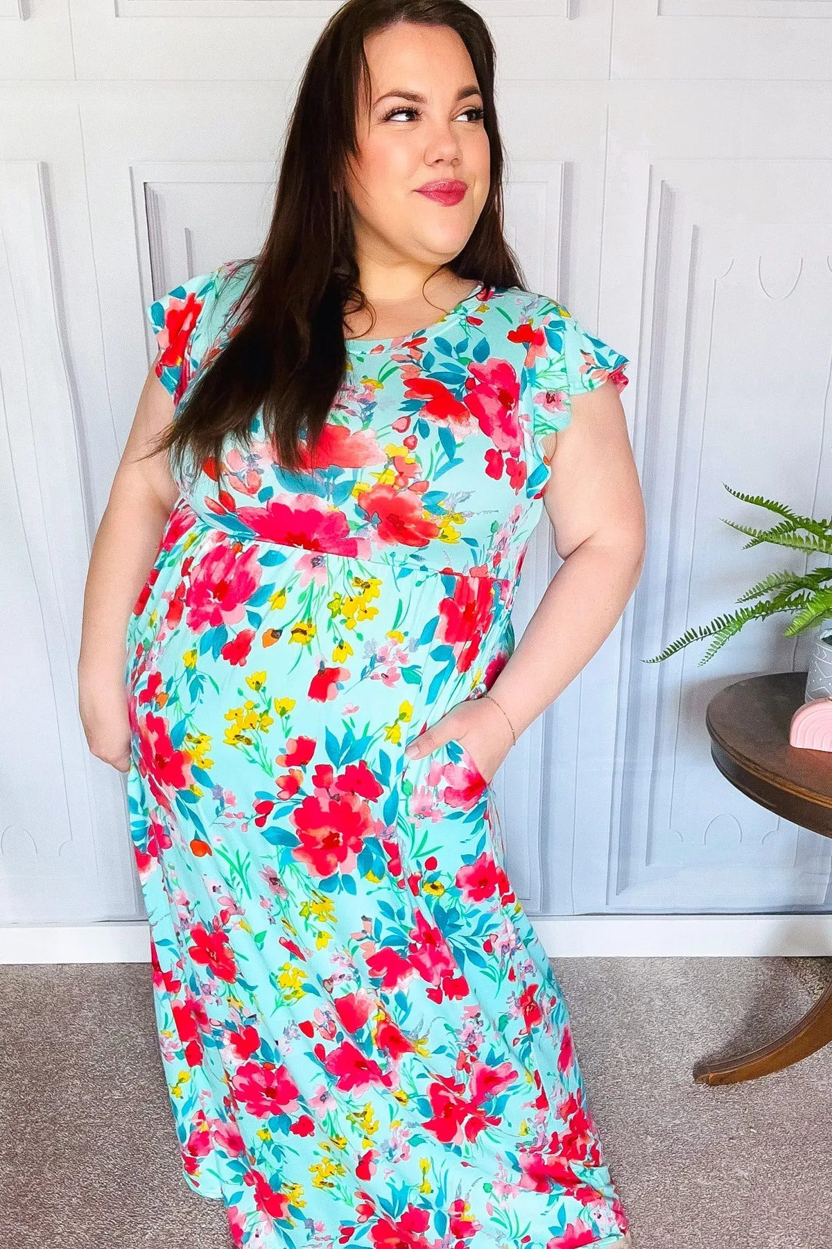 What A Vision Aqua Floral Fit & Flare Maxi Dress sold by Charming Charlie product image thumbnail 4