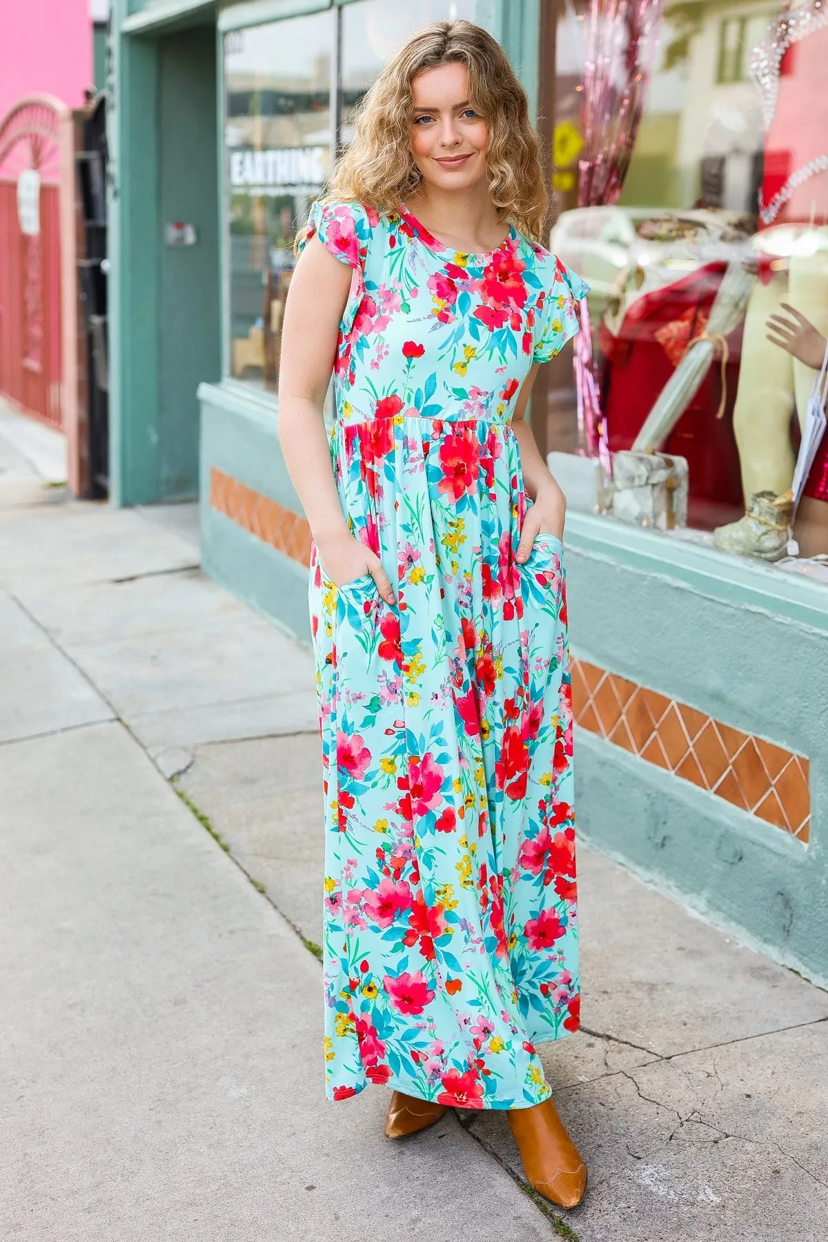 What A Vision Aqua Floral Fit & Flare Maxi Dress sold by Charming Charlie product image thumbnail 2