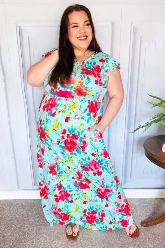 What A Vision Aqua Floral Fit & Flare Maxi Dress sold by Charming Charlie