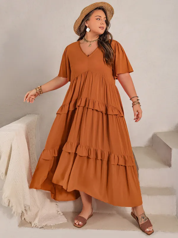 Plus Size V-Neck Flutter Sleeve Maxi Dress sold by Charming Charlie