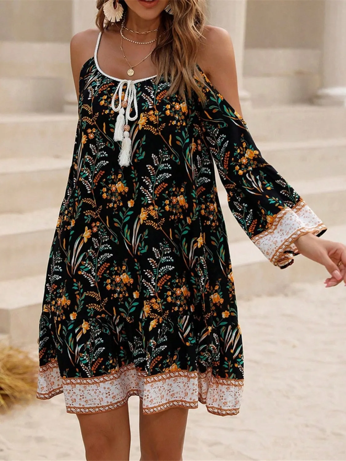 Tassel Printed Long Sleeve Mini Cami Dress sold by Charming Charlie product image thumbnail 4