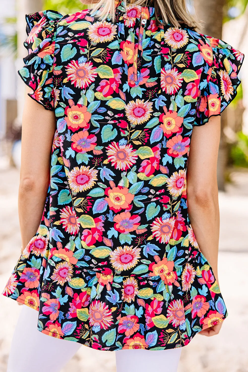 Ruffled Printed Mock Neck Cap Sleeve Blouse sold by Charming Charlie product image thumbnail 3