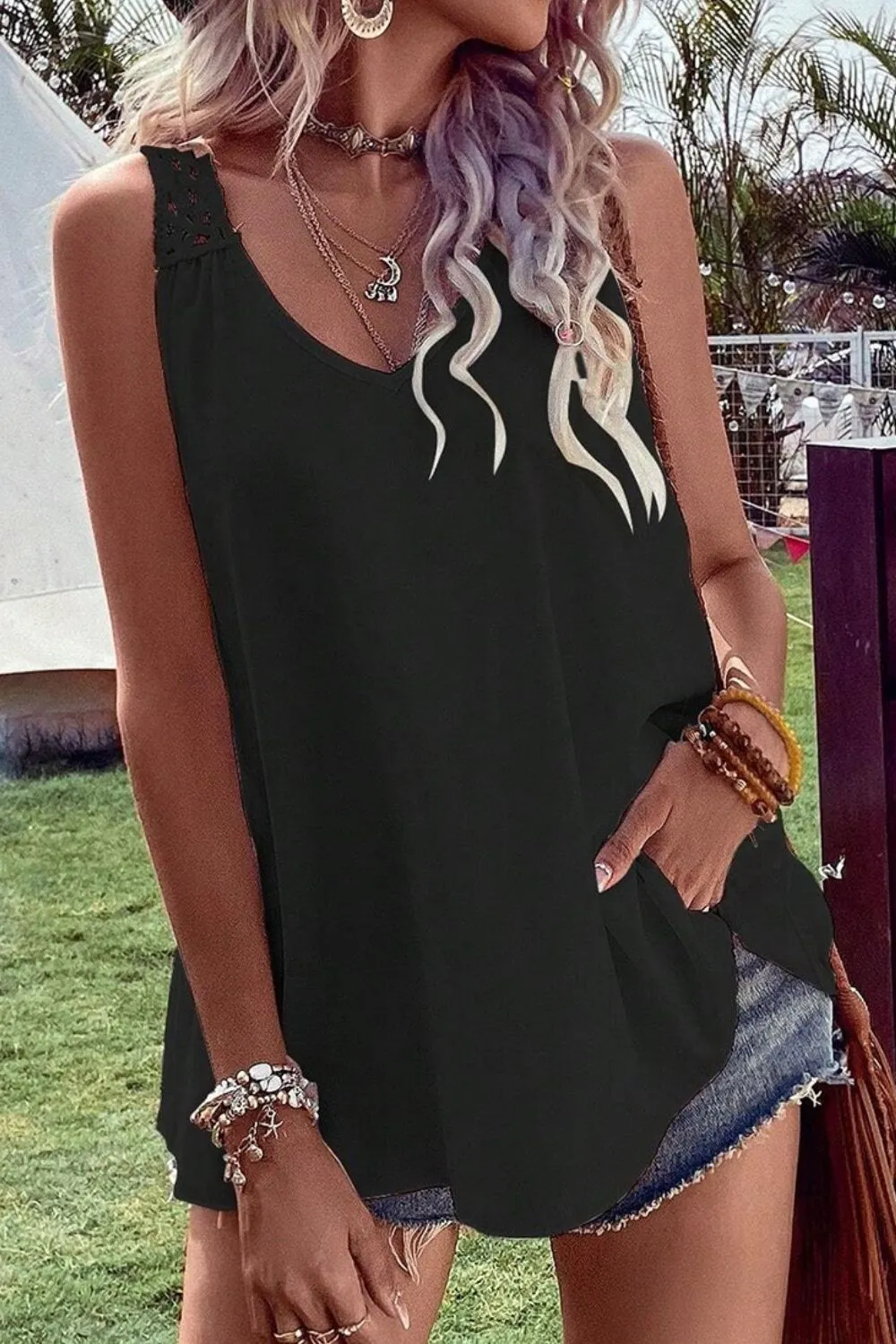 Openwork V-Neck Tank sold by Charming Charlie product image thumbnail 5