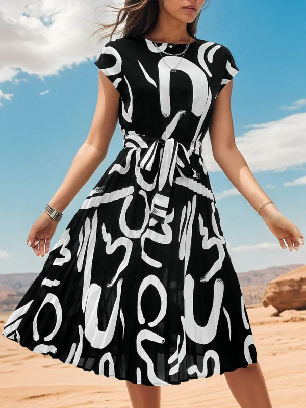 Printed Cap Sleeve Tie Waist Dress sold by Charming Charlie