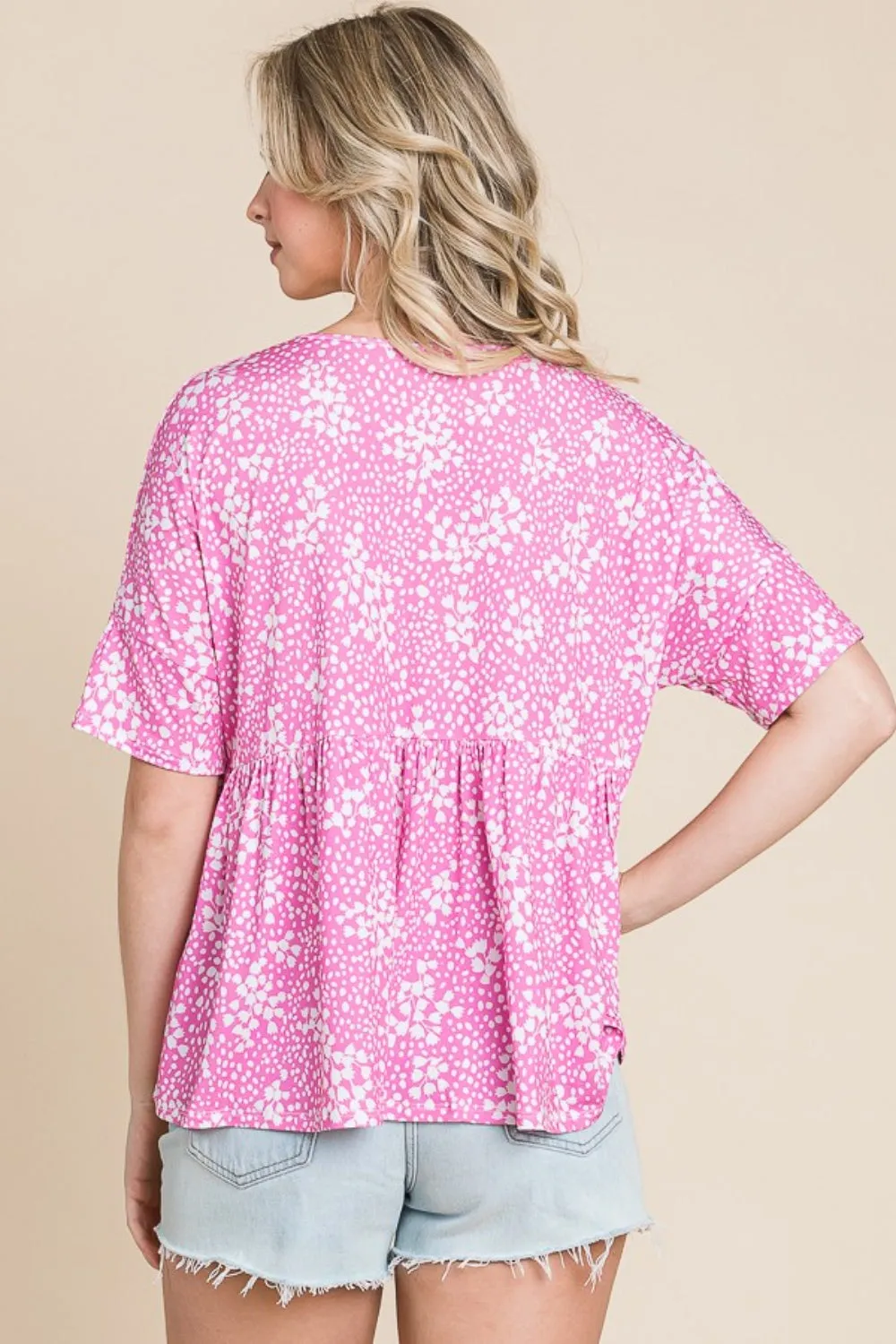 BOMBOM Floral Round Neck Peplum Blouse sold by Charming Charlie product image thumbnail 2