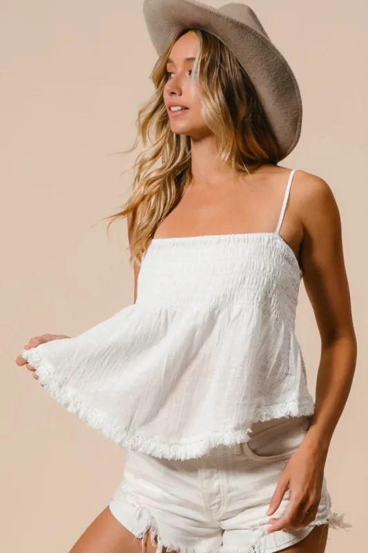 BiBi Fringed Hem Smocked Cami sold by Charming Charlie