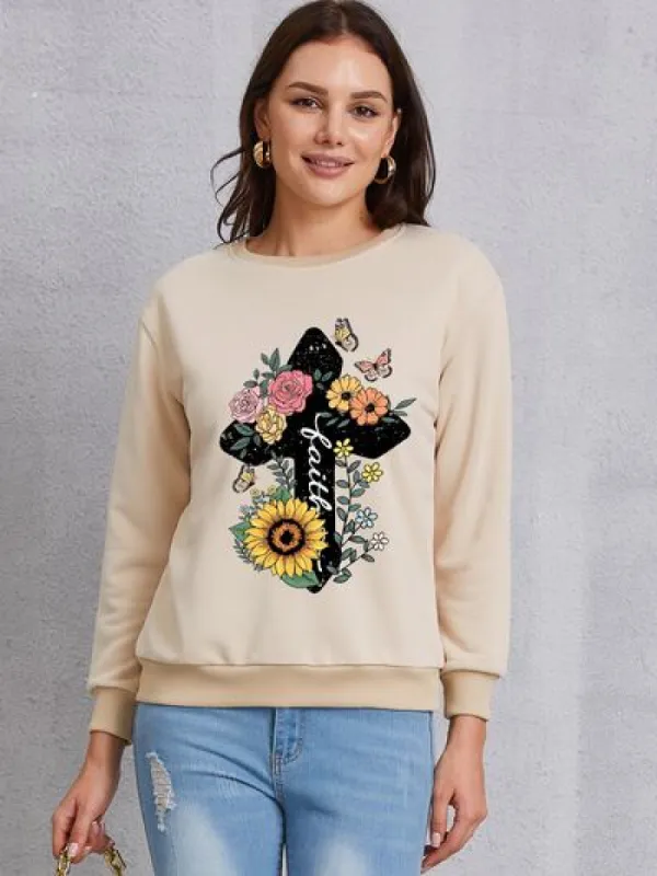 Graphic Round Neck Dropped Shoulder Sweatshirt sold by Charming Charlie