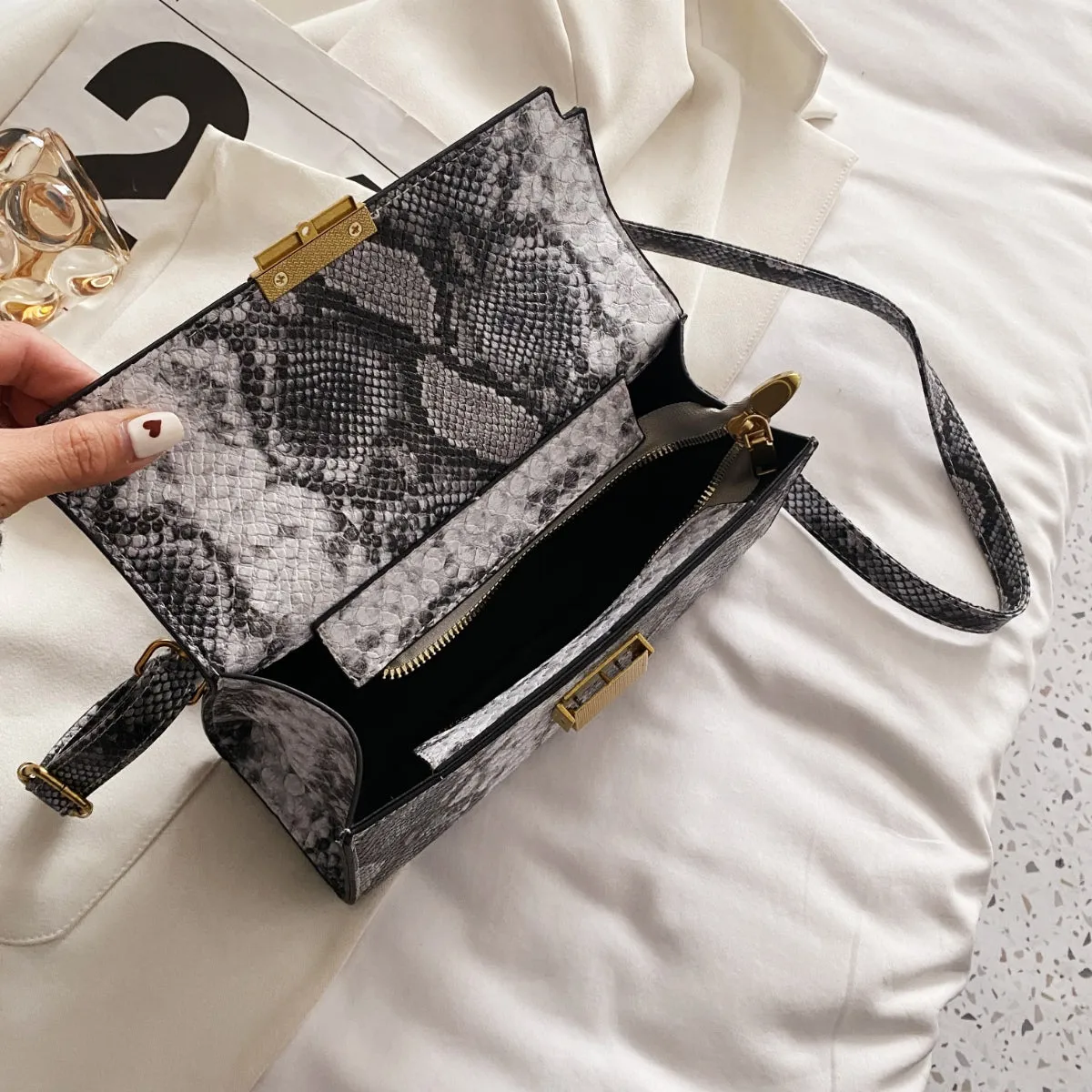 PU Leather Snakeskin Print Crossbody Bag sold by Charming Charlie product image thumbnail 2