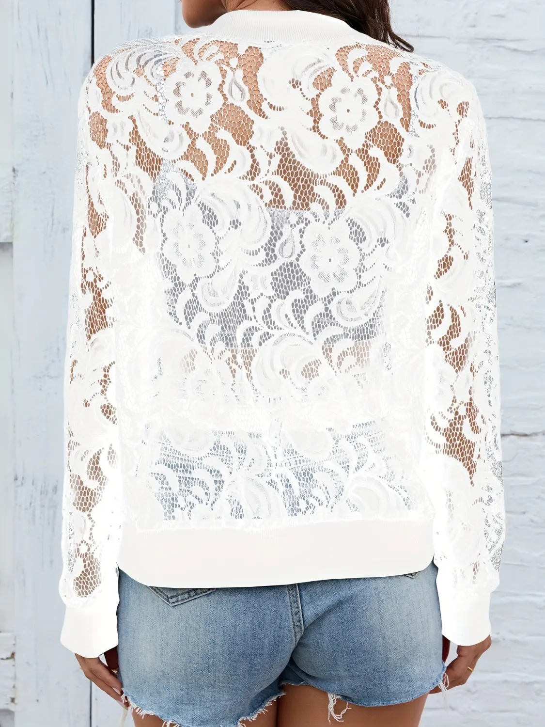 Sheer Lace Zip Up Long Sleeve Jacket sold by Charming Charlie product image thumbnail 5