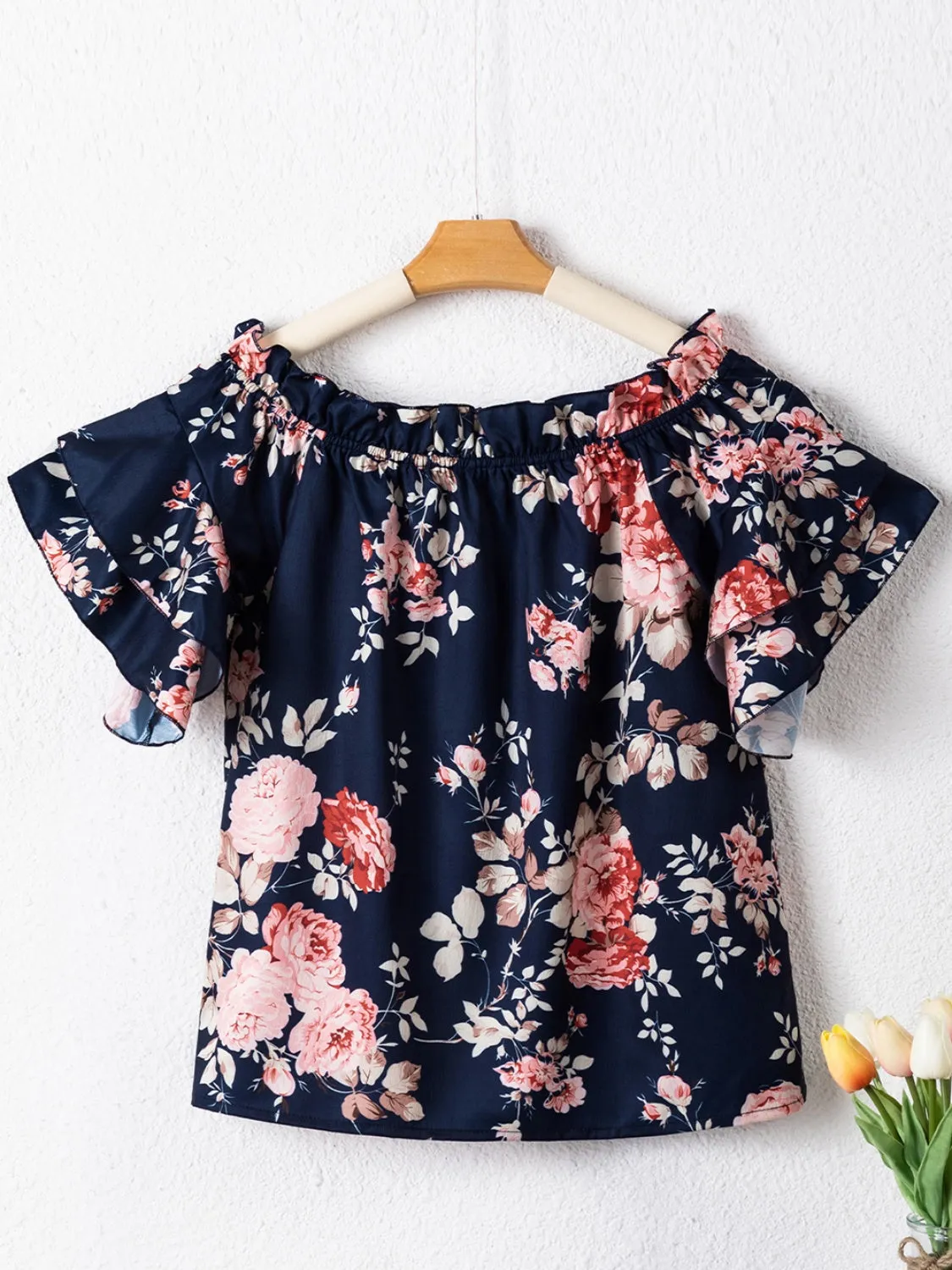 Printed Off-Shoulder Flounce Sleeve Blouse sold by Charming Charlie product image thumbnail 3