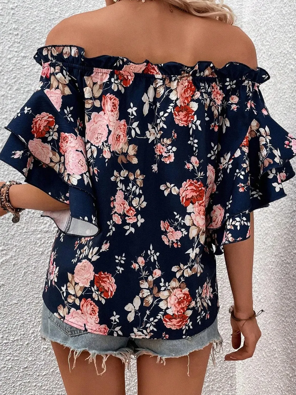 Printed Off-Shoulder Flounce Sleeve Blouse sold by Charming Charlie product image thumbnail 2