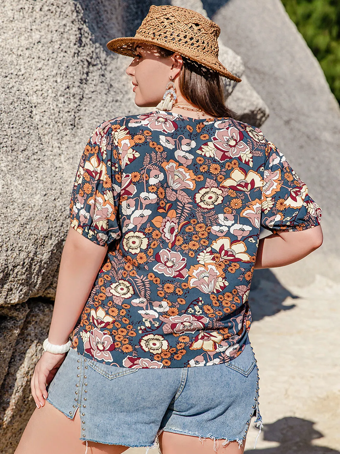 Plus Size Printed Notched Half Sleeve Blouse sold by Charming Charlie product image thumbnail 2