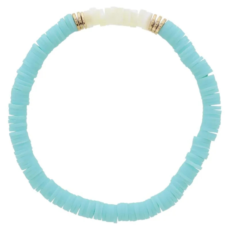 Mint Rubber Sequin Beaded with Cylinder Shell Beads and Gold Sequin Portion Bracelet, 7.5" Around sold by Charming Charlie