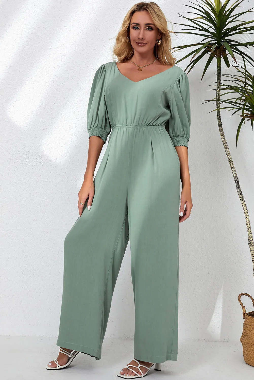 V-Neck Half Sleeve Jumpsuit sold by Charming Charlie product image thumbnail 4