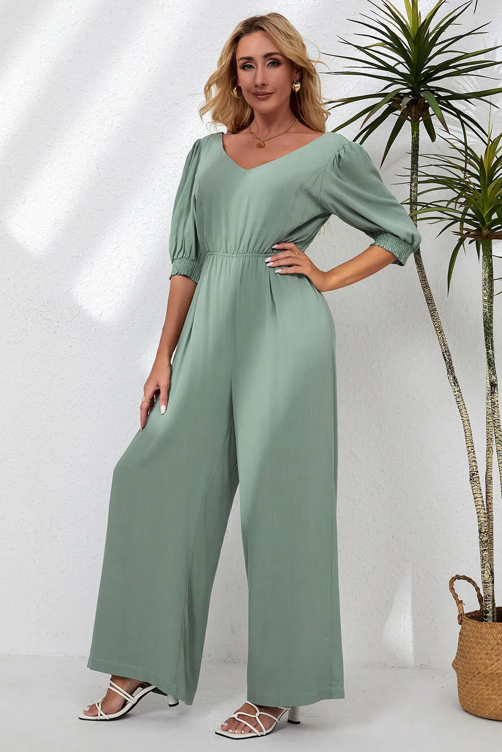 V-Neck Half Sleeve Jumpsuit sold by Charming Charlie product image thumbnail 5