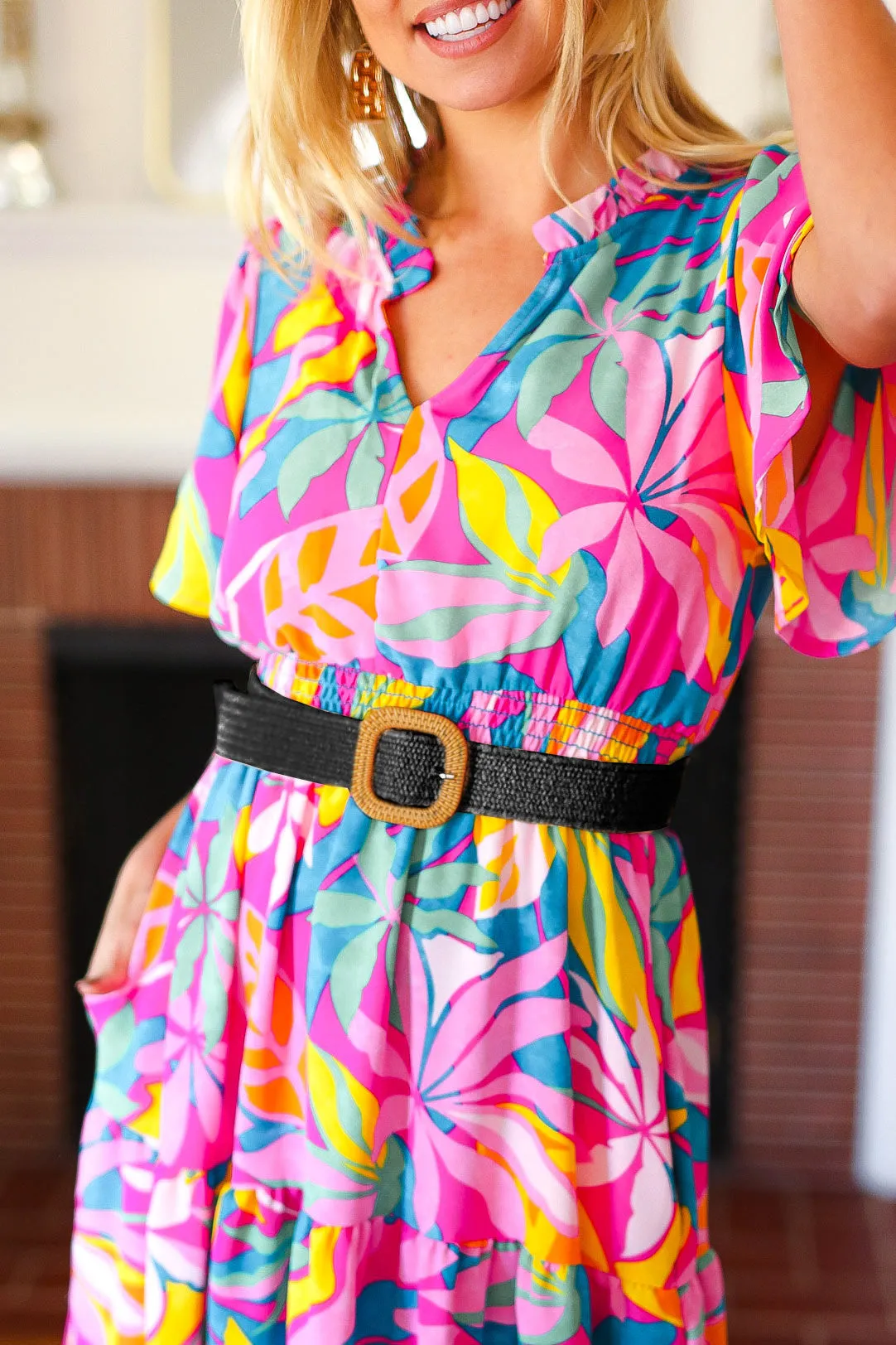 Black Woven Square Buckle Stretchy Belt sold by Charming Charlie